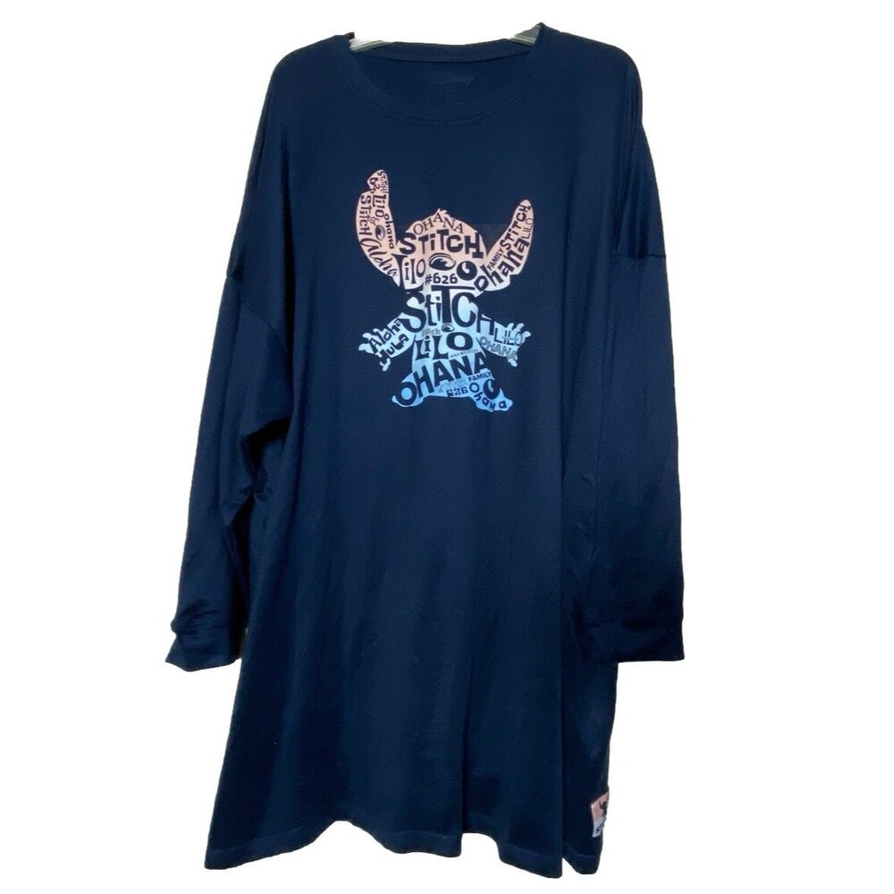 Disney PJ Sleep Shirt Gown 3/4 Sleeve Blue Adult XL Lilo & Stitch Ohana